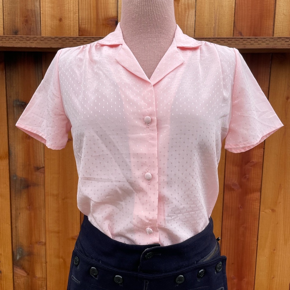 Vintage JONATHAN MARTIN 80s does 40s Pink Blouse Diamond Princess Donna Fabric